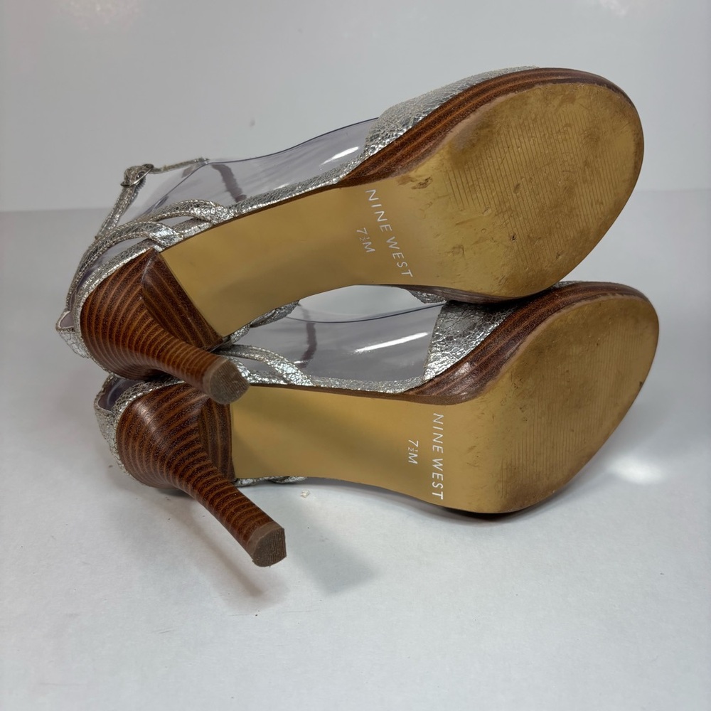 Elegant Silver crinkle upper leather High Heel Sandals Nine‎ West glam - Picture 5 of 7